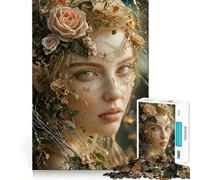 Woman Floral Crown Jigsaw Puzzle 1000 Piece Mind Train Fun Burr Free Clean Cut Pieces Absorbing Activity for Quiet Nights (38x52cm)