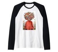 Woman Flower Head Butterfly Garden Meadow Floral Raglan Baseball Tee