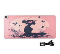 Woman Flowers Butterfly Pink Pattern Heated Desk Mat Large Heated Desk Blotter Pads Mats with 3 Heating Levels PU Leather Computer Accessories for Work Home, 35.4x15.7in