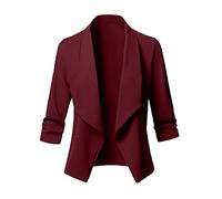 Woman Frill Ruffle 3/4 Sleeve Blazer Elegant Chic Suit Jacket Slim Solid Color Open Front Cardigan Ladies Lightweight Work Office Blazers Jackets Coat Top Clothing for Office Wedding Guests Party
