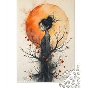 Woman from The Tree Under A Full Moon 1000-Piece Puzzle for Adults, 38x26cm/1000pcs; A Weekend Activity at Your Own Pace; White Pieces with A Smooth Surface