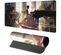Woman Gaming Mouse Mat 700x400x3mm, Piano Mouse Pad Large, Desk Mat with Stitched Edge, Mousepad with Non-Slip Rubber Base, Office Accessories, Keyboard Pad, for PC, Gaming, Desk Accessories B-9139