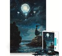 Woman Gazing at Moonlit Sky Jigsaw Puzzle 1000 Piece Cognitive Fun Play Precise Interlock Structure Bonding Activity for Loved Ones (38x52cm)