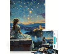 Woman Gazing at Starry Night Jigsaw Puzzles1000 Pieces Cognitive Train Fun Flawless Interlocking Pieces Birthday Gift Brain Teaser Toy (38x52cm)