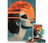 Woman Gazing at The Moon 1000-piece Jigsaw Puzzles Think Exercise Game Tight Interlock No Gaps Interactive Brain Challenge for Home (38x52cm)