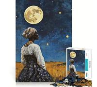 Woman Gazing at The Moon Adults 1000 Piece Jigsaw Puzzle Think Exercise Game Zero Gap Bonding Activity for Loved Ones (38x52cm)