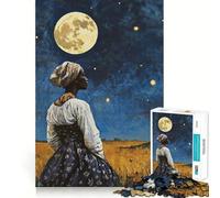 Woman Gazing at The Moon Jigsaw Puzzle 1000 Logic Thinking Play Expert Cutting Craftsmanship Quiet Time Mind Exercise at Home (38x26cm)