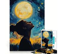 Woman Gazing at The Moon Jigsaw Puzzle 1000 Piece Focus Boost Fun Advanced Laser Cutting Tech Travel-friendly Brain Game Gift (38x52cm)
