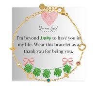 Woman Gift Bracelet Jewelry | Presents for Women | Friend Gifts | Includes Sentiment Card | Lover's Clover Gold and Silver | You are Loved, Adjustable, Stainless Steel, no gemstone