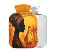 Woman Giraffe Orange Print Hot Water Bottle with Cover 2L Large Warm Water Bag for Pain Relief Cramps