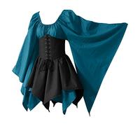 Woman Halloween Costume Medieval Dress Corset Flare Sleeve Fancy Cosplay Traditional Irish Dresses Victorian Dress Gothic Witch Costume Plus Size Fancy Dress Sky Blue 3Xl