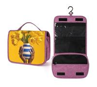 Woman Hands Yellow Tulips in Vase Travel Toiletry Bag for Women,Hanging Makeup Organizer with Hook for Shampoo