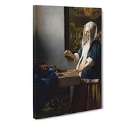 Woman Holding A Balance By Johannes Vermeer Canvas Print | Gallery Wrapped 30mm Frame Wall Art | 30x20 inches | Ready to Hang | Baroque People Picture | Living Room Bedroom Lounge Office