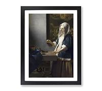 Woman Holding A Balance By Johannes Vermeer Classic Painting Framed Print | A4 Black Framed Wall Art | Ready to Hang | Classic Historical Picture | Living Room Bedroom Lounge Office