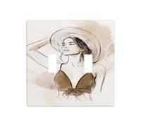 Woman Holding A Hat Simple Lines Minimalism Double Gang Toggle Light Cover Wall Plate Switch Decor Standard Size - 11.4x11.4cm