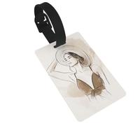 Woman Holding A Hat Simple Lines Minimalism Luggage Tags Name Id Label Suitcase Tags, Ideal for Travel Cruise Backpacks Bag