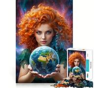Woman Holding Earth Jigsaw Puzzle 1000 Logic Thinking Play Expert Cutting Craftsmanship Quiet Time Mind Exercise at Home (50x75cm)