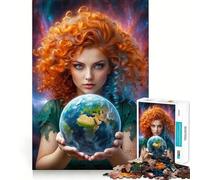 Woman Holding Earth Jigsaw Puzzle1000 Pieces Brain Boosting Play Zero Gap Cozy Indoor Entertainment for All (38x26cm)