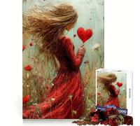 Woman Holding Heart in Field for Adults 1000 Piece Jigsaw Puzzle Mental Exercise Serene Escape Snug Lock (38x26cm)