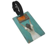 Woman Holding Up an Old Tv Luggage Tags Name Id Label Suitcase Tags, Ideal for Travel Cruise Backpacks Bag