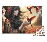 Woman Hummingbirds 1000pc Thick Cardboard Jigsaw Puzzle for Stress Relief Seekers Christmas Gathering Home Decor Idea 70x50cm/1000pcs
