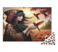 Woman Hummingbirds Jigsaw Puzzles 1000 Piece Recycled Paper for Adults Puzzle for Adults Hard Difficult Challenging Family Game Fun Home Activity Great Gift Idea 70x50cm/1000pcs