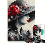 Woman in A Black Hat 1000 Piece Jigsaws for Adults Brain Sharp Game Smooth Burr Free Surface Fascinating Hobby for Idle Moments (38x26cm)
