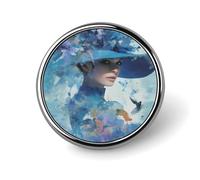 Woman in A Blue Hat Round Badge Pin Metal Memorial Brooch Button Lapel Pins for Backpack Wedding