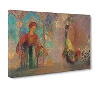 Woman In A Gothic Arcade By Odilon Redon Classic Painting Canvas Wall Art Print Ready to Hang, Framed Picture for Living Room Bedroom Home Office Décor, 24x16 Inch (60x40 cm)