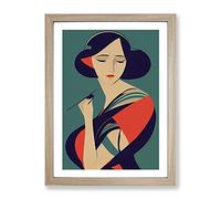 Woman In Art Deco No.3 Framed Print | A4 Oak Framed Wall Art | Ready to Hang | Art Deco Nature Picture | Living Room Bedroom Lounge Office