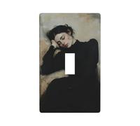 Woman in Black Sleeping Light Switch Cover Decorative Single Toggle 1 Gang Wall Plate for Kitchen Farmhouse Bedroom Bathroom Art Decor
