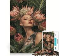 Woman in Floral Crown Jigsaw Puzzles 1000 Mind Skill Play Premium Laser Cut Quality Quiet Time Mind Exercise at Home (50x75cm)