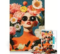 Woman in Flowers And Stars 1000-piece Jigsaw Puzzles Think Exercise Game Tight Interlock No Gaps Interactive Brain Challenge for Home (38x52cm)
