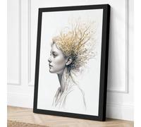 Woman in Golden Thought Canvas Wall Art Print 36x24 Inch (91 x 61 cm)