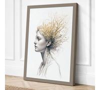 Woman in Golden Thought Canvas Wall Art Print 36x24 Inch (91 x 61 cm)