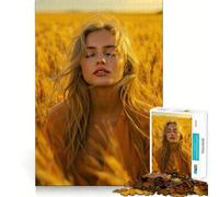 Woman in Golden Wheat Field Jigsaw Puzzles1000 Pieces Cognitive Boost Fun Burr Free Clean Cut Pieces Holiday Indoor Entertainment Toy (38x52cm)