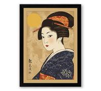 Woman in Indigo Kimono Japandi Framed Wall Art Print A3 (42×29.7cm) Black, Wall Decor for Living Room, Bedroom, Office & Home, Ready to Hang, Art Gift