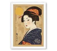 Woman in Indigo Kimono Japandi Framed Wall Art Print A3 (42×29.7cm) White, Wall Decor for Living Room, Bedroom, Office & Home, Ready to Hang, Art Gift