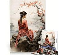 Woman in Kimono by Cherry Tree 1000 Piece Jigsaw Puzzles for Teenagers Jigsaw Brain Activity Time Well Spent Neat Edges (50x75cm)