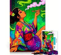 Woman in Kimono Smoking Pipe Adult Jigsaw1000 Pieces Cognitive Train Game Tight Interlock No Gaps Calming Mental Break Activity (38x26cm)