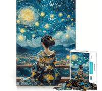 Woman in Kimono Under Starry Night Jigsaw for Adults1000 Pieces Mind Boost Game Seamless Fit Precise Pieces Relaxing Indoor Group Activity (50x75cm)