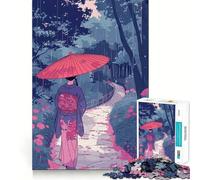 Woman in Kimono Walking in Rain 1000-piece Jigsaw Puzzles Brain Fun Training Seamless Fit Precise Pieces Fascinating Hobby for Idle Moments (38x52cm)