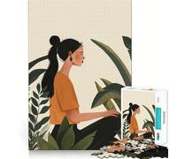 Woman in Nature Illustration 1000 Piece Jigsaws for Adults Brain Training Fun Clean Cut Sturdy Components Calming Mental Break Activity (38x52cm)