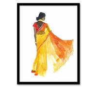 Woman in Orange Yellow Saree Hindu Muslim Skirt Framed Art Print Artery8 Yellow A4