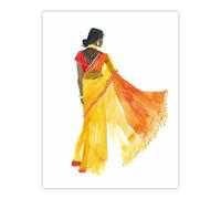 Woman in Orange Yellow Saree Hindu Muslim Skirt Wall Art Print Artery8 Yellow W24 inch x H32 inch