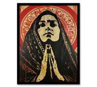 Woman in Prayer Artwork Religious Peace Powerful Framed Art Print Artery8 Red A4
