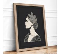 Woman in Profile Art Deco Framed Wall Art Print A3 (42×29.7cm) Oak, Wall Decor for Living Room, Bedroom, Office & Home, Ready to Hang, Art Gift