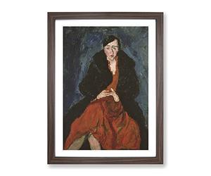 Woman In Red By Chaim Soutine Classic Painting Framed Wall Art Print, Ready to Hang Picture for Living Room Bedroom Home Office Décor, Walnut A4 (34 x 25 cm)