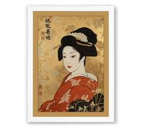 Woman in Red Kimono Japandi Framed Wall Art Print A3 (42×29.7cm) White, Wall Decor for Living Room, Bedroom, Office & Home, Ready to Hang, Art Gift