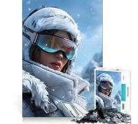 Woman in Ski Gear in Snowy Mountains 1000 Piece Jigsaws for Adults Mind Train Fun Precision Cut Smooth Edges Absorbing Activity for Quiet Nights (50x75cm)